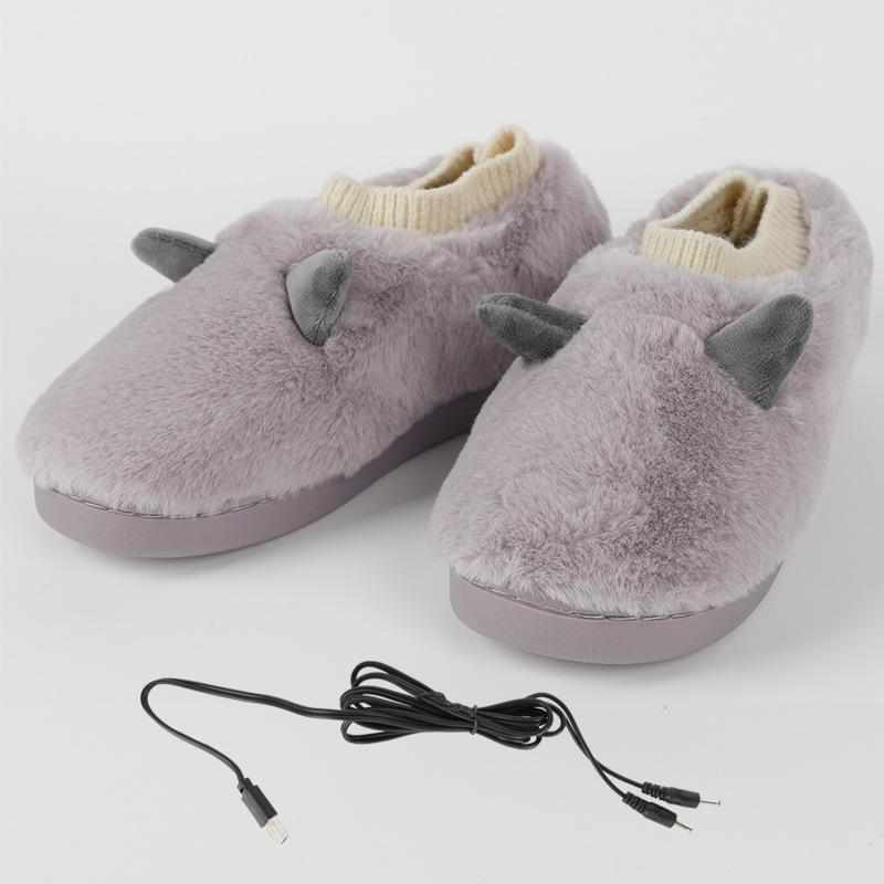 Usb Heating Slippers for Women Adjustable Temperature Warm Keeping Home Shoes Female Cute Little Monster Comfort Plush Slippers