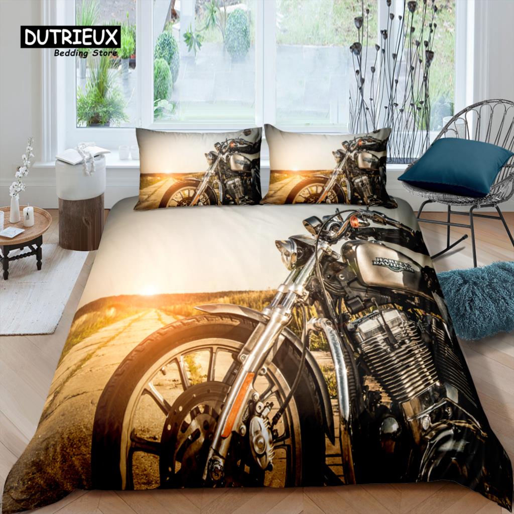 Home Living Luxury 3D Motorcycle Bedding Set Girl Duvet Cover Set Pillowcase Kids Bedding Set Queen and King EU/US/AU/UK Size