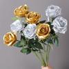 1 st Sidensros Simulering Rosbukett DIY Blommaterial Realistiska Konstgjorda Blommor Mjuk Guld Simulering Blommor