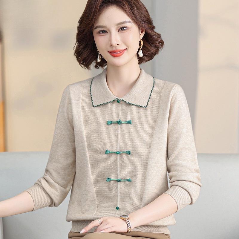 Elegant Autumn Knit Top & Sweater Set for Middle-Aged and Elderly Women