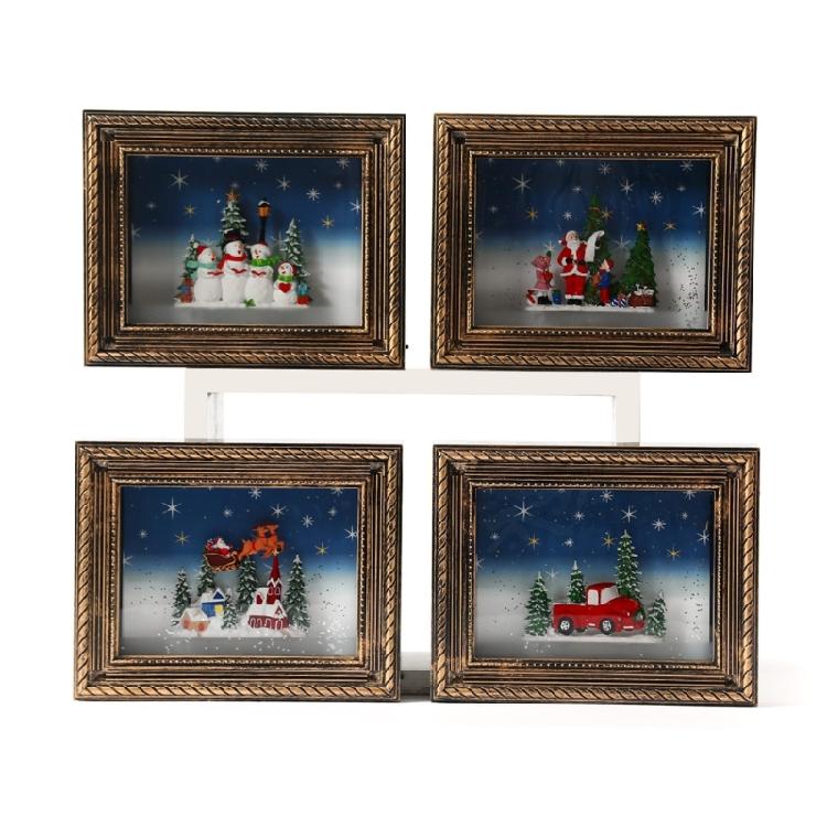 Seasonal Musical Picture Frame Feature Stmospheres LED Light Revolving Snowfalls And Durable Plastic Design