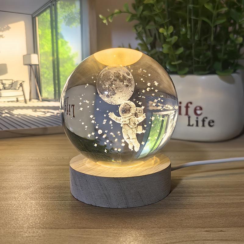 Astronaut Crystal Ball Night Light with Rotating Galaxy Carving