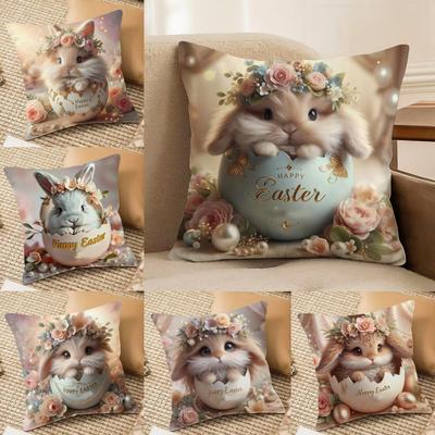 Easter Eggs Rabbit Cushion Cover Silky Short Plush Invisible Zipper Dustproof Sofa Pillow Case For Home Decor