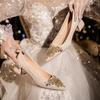 Niche high-end thick-heeled wedding shoes women's fashion versatile banquet rhinestone temperament high-heeled shoes women's 2025 spring and summer n