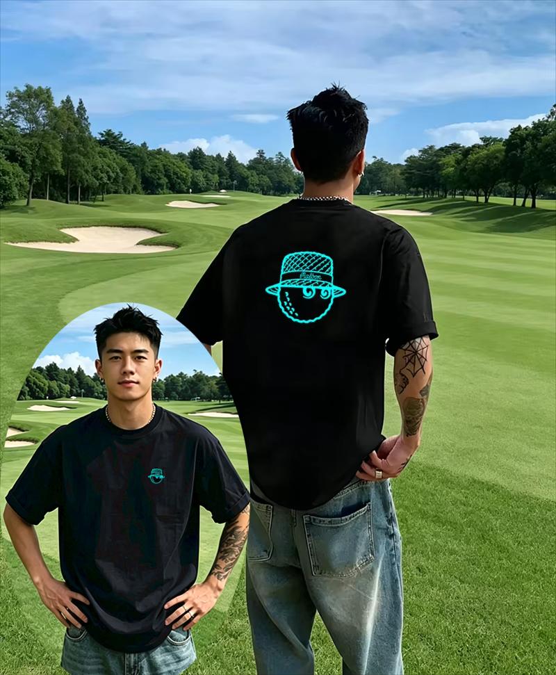2026 New Mens Navy Blue Streetwear Golf T  Shirt With Golf Clothing Golf Ball  Cap Graphic Modern  Casual Shortsleeved Top
