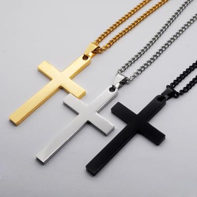 HNSP 316L Stainless Steel Cross Pendant Chain Necklace For Men Religion  Accessories Male