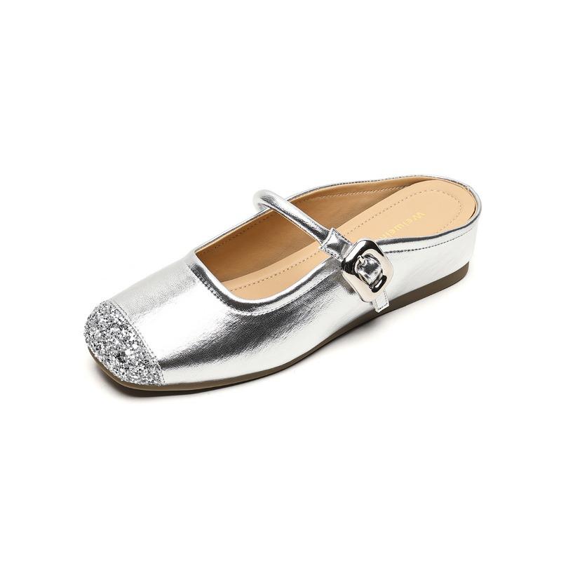 Französische Halbschuhe Damen Sommer Outdoor Baotou Einwortriemen Kühle Hausschuhe Strass Innenhöhenerhöhung Einzelschuhe