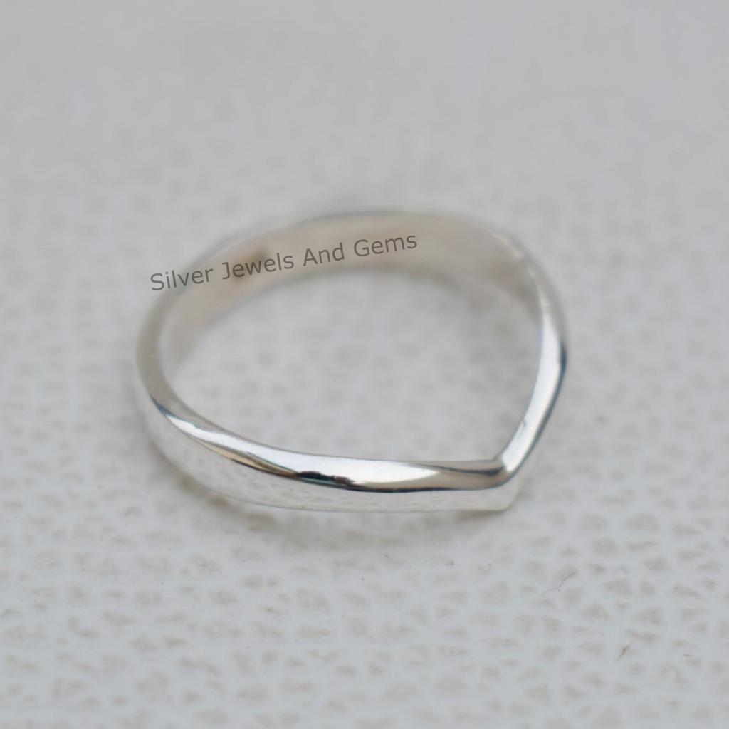 Sterling Silver Chevron Ring, Handmade Stackable Thumb Ring