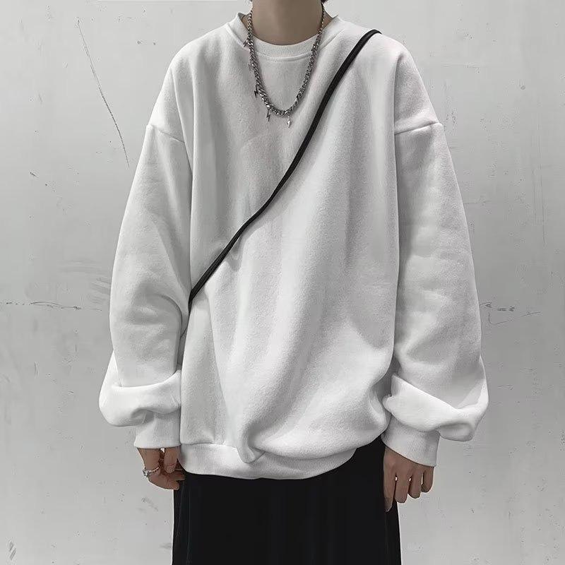 Unisex Crewneck Sweatshirt - Loose Fit for Spring and Autumn, Solid Color, Long Sleeve, Trendy and Versatile.
