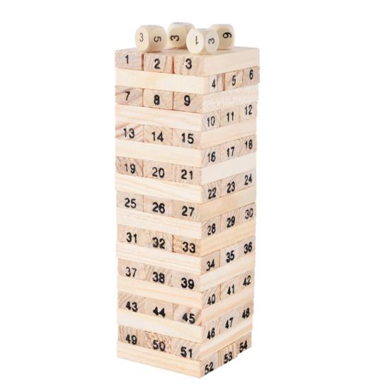 54Pcs Wooden Tower Toy Set Stacker Board Building Blocks Educational Kids Gifts