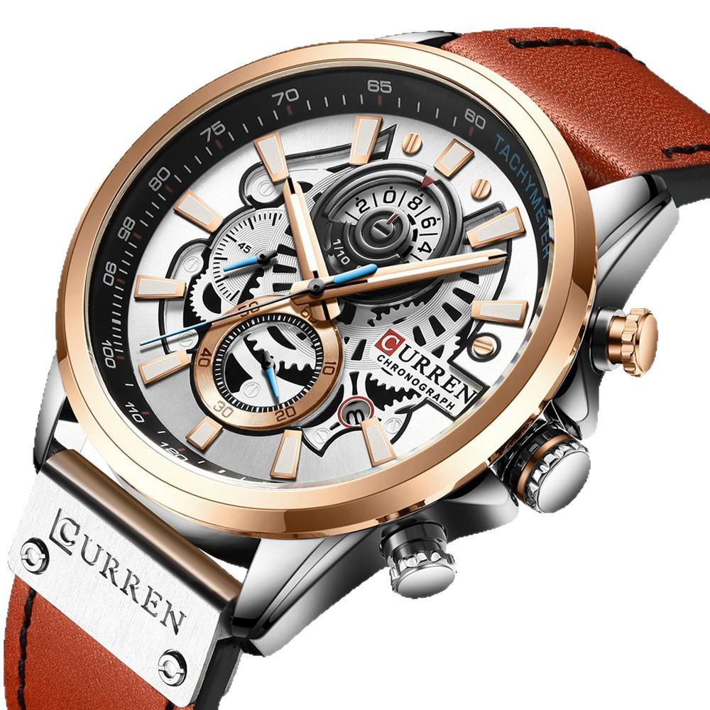 Curren 8380 Men's Waterproof Multifunction Sports Quartz Watch with Leather Strap and Calendar.
