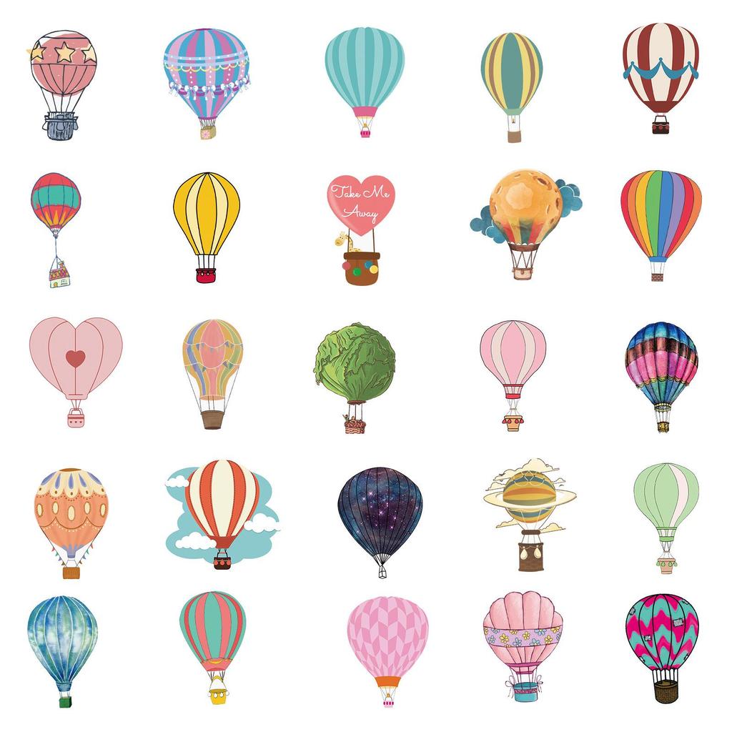 50PCS Cute Hot Air Balloon Stickers - Waterproof Cartoon Decorations for Milk Tea Cups.