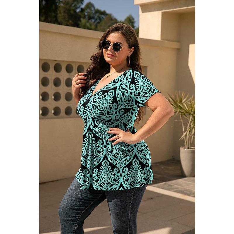 

Летняя женская футболка с v-образным вырезом и принтом, футболка больших размеров, топы с короткими рукавами 5XL