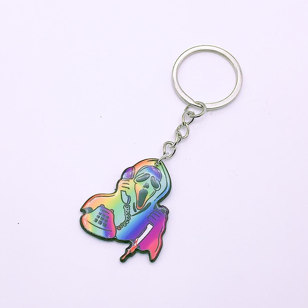 Double Sided Printed Acrylic Halloween Keychain Cartoon Ghost Pendant Charm Women Key Ring