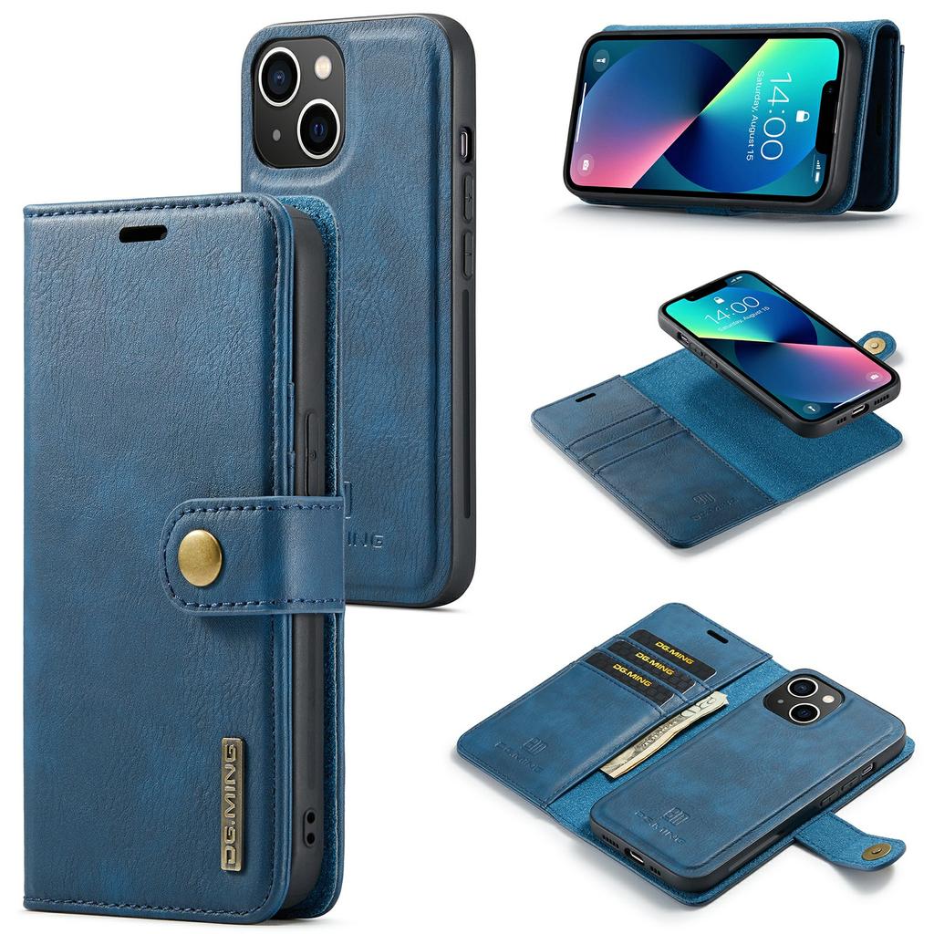 DG.MING For iPhone 15 Anti-Scratch Split Leather Wallet Stand Cover Detachable Magnetic Phone Case Shell
