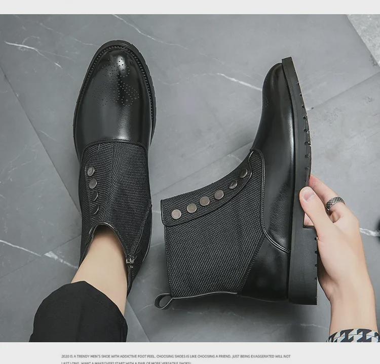 Botas Chelsea de Cano Alto Masculinas - Estilo Britânico, Abotoadura Simples, Design Martin com Acabamento Colorido