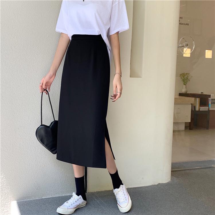 

2024 Early Autumn A-line High Waist Black Slit Pencil Skirt XL чёрный