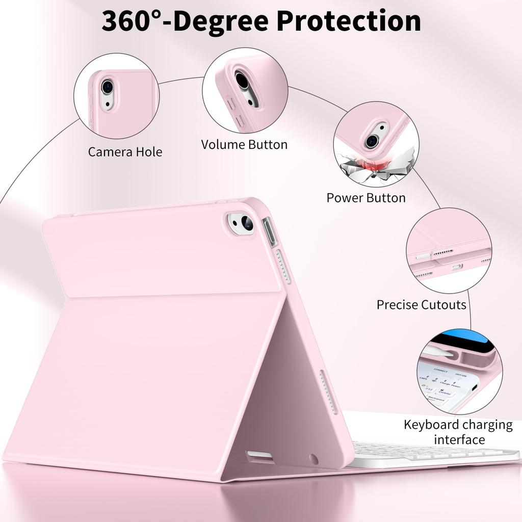 Pink Magnetic Bluetooth Keyboard Case for iPad 10th Gen 10.9 Inch 2020 iPad 11 A16 Protective Cover