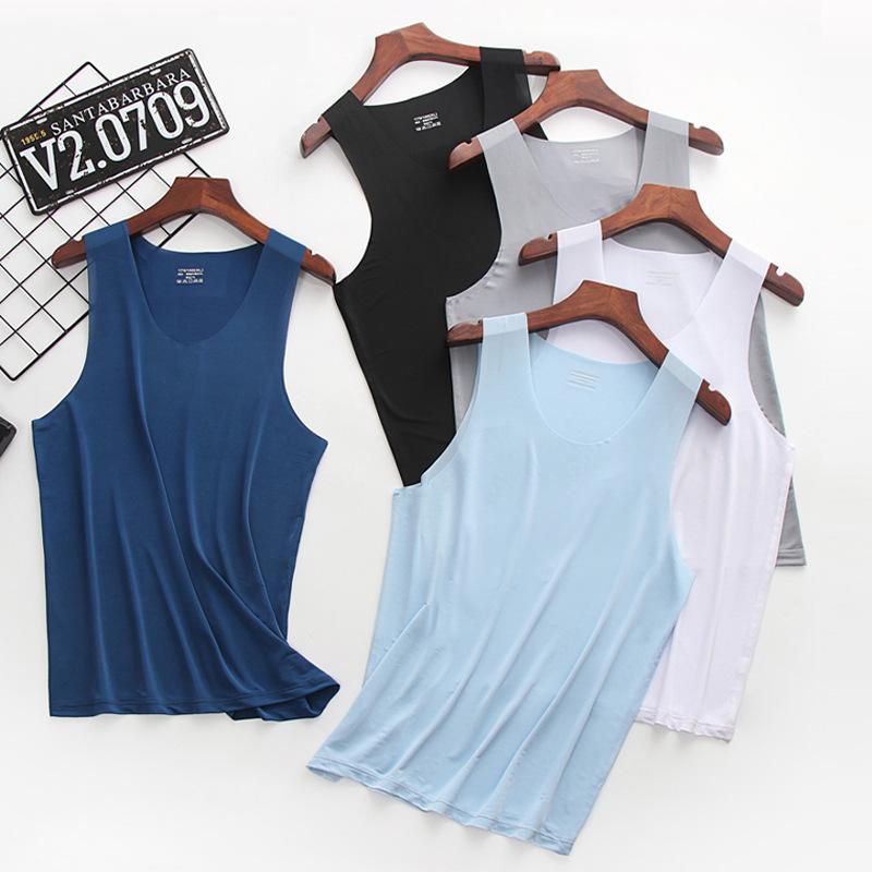 Men's Wide-shouldered Ice Silk Vest, Summer Ice-feeling Seamless Thin Bottoming Fitness Hurdle Sports V-neck Sleeveless Shirt
