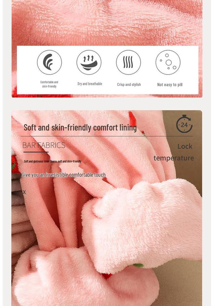 Women's Coral Fleece Strawberry Pajama Set - Cozy Warm Autumn/Winter Loungewear for Girls