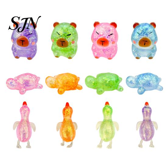 Soft TPR Stress Ball Glitter Cartoon Animal Sensory Fidget Toy for Adults Kids Cute Pig Duck Touch Turtle Squeeze Relief Easter Basket Stuffer Holiday