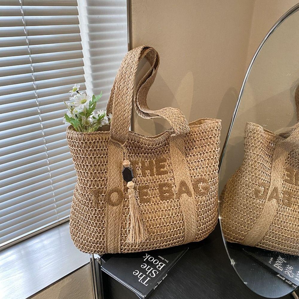 Bohemian Weave Tote Bag Hollow Out Summer Beach Bag Simple Straw Shoulder Bag  Outdoor