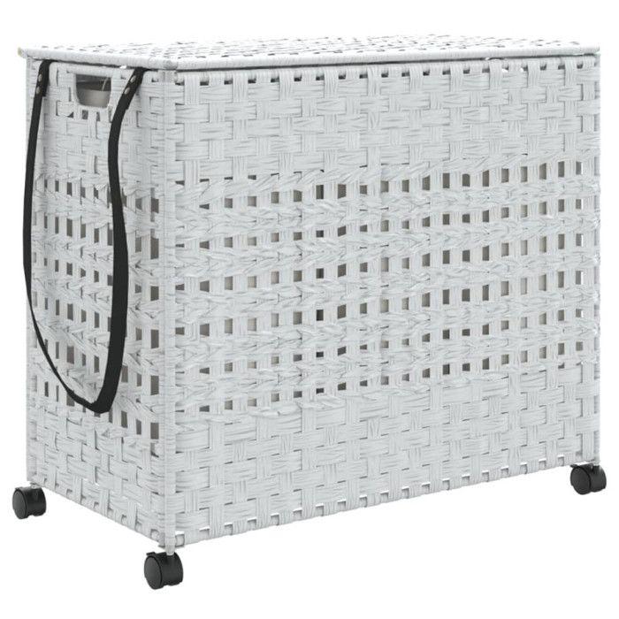 VidaXL Panier à linge avec roulettes blanc 66x35x60 cm résine tressée 372048