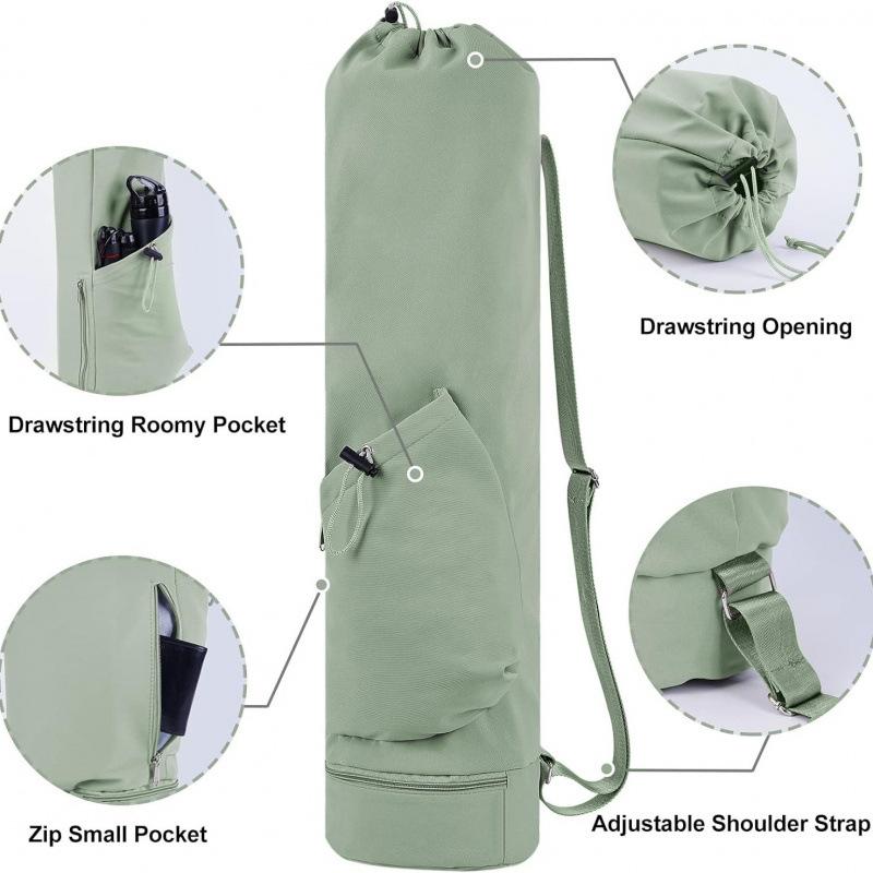 Yoga Mat Bag With Water Bottle Pocket And Bottom Wet Compartment, Multi-Functional Yoga Mat Carrier
