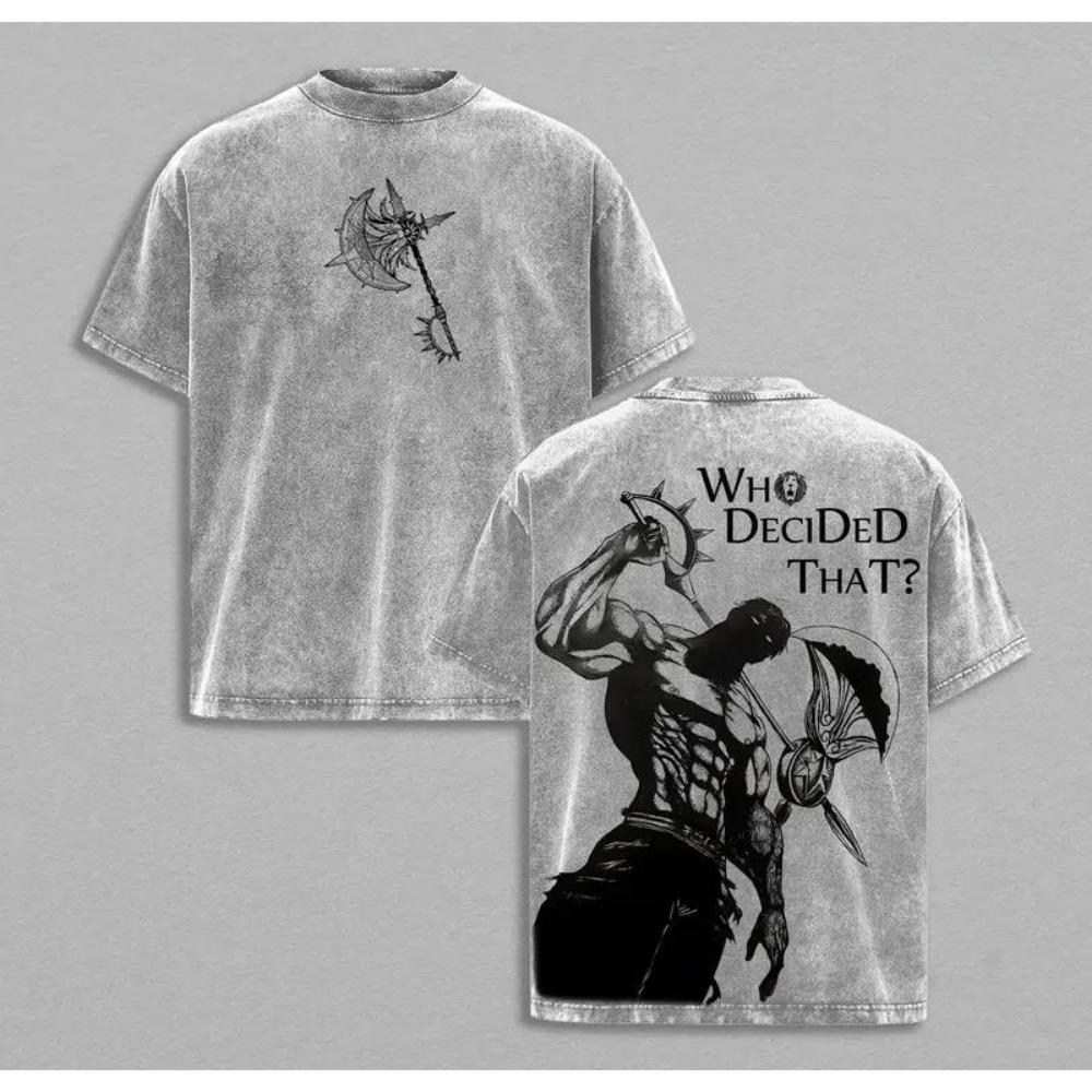 2026 New Year Hot Sale Retro Washed/retro Character Pattern, Men s Round Neck Short Sleeve M