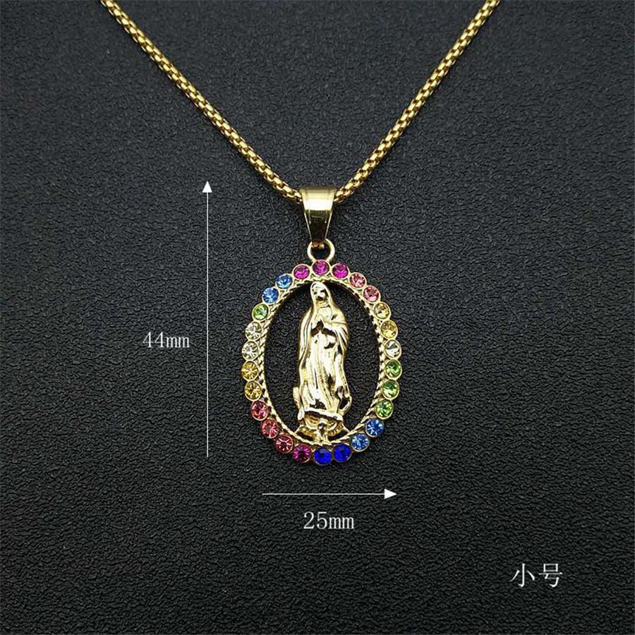 Hip Hop Iced Out Große Jungfrau Maria Halsketten Anhänger Goldfarbe Edelstahlkette Für Frauen Christlicher Schmuck Madonna XL1145