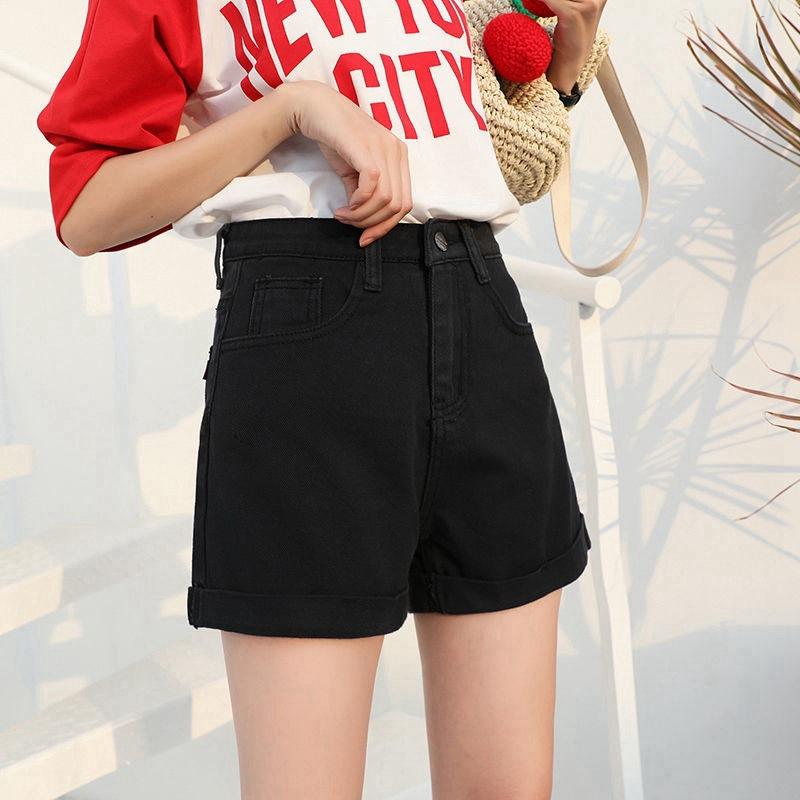 

Тканые брюки Классика и минимализм Мода Универсальные женские летние свободные тонкие A Word Подвернутые края Широкие джинсовые шорты Индивидуальность и мода 2XL чёрный