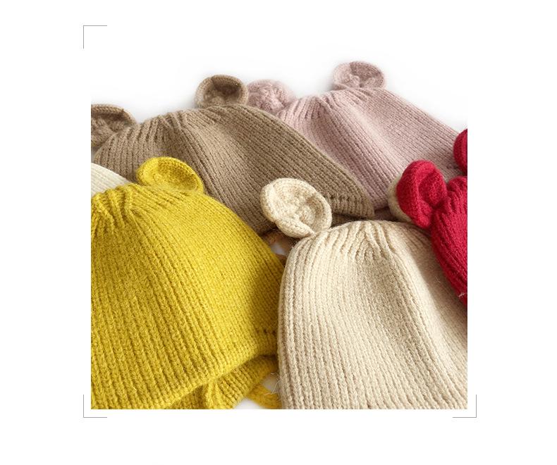 Children's Cute Knit Hat with Round Ears - Autumn/Winter Wool Hat with Drawstring and Ear Protection for Boys and Girls