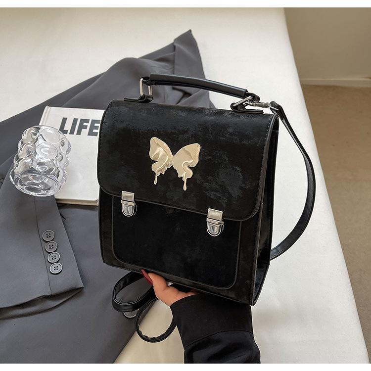 Schoolbag French Backpack Women's Backpack 1011 New Fashion Solid Color Textured School Bag Student Handbag Travel Commuter
