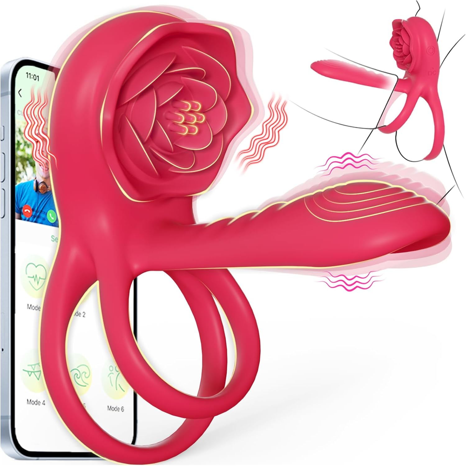 Вибрирующее кольцо для члена, рукав для пениса со стимулятором клитора Rose, кольцо для пениса, вибратор для пар, секс-игрушки для взрослых для мужчин, женщин, секс-игрушки для мужчин и женщин