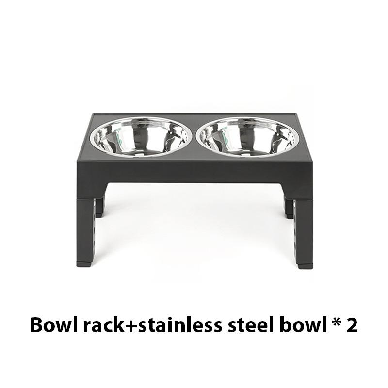 

Pet Feeder Slow Food Bowl Height-adjustable Table Stainless Steel Pet Bowl Neck Protection Elevated Double Bowl Rack for Dog Cat чорний