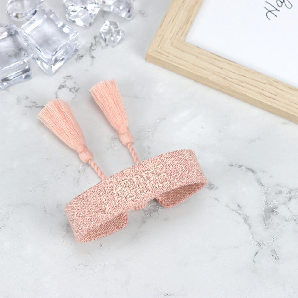 J'adore Bracelet: Embroidered Letter Tassel Wristband for Women & Couples