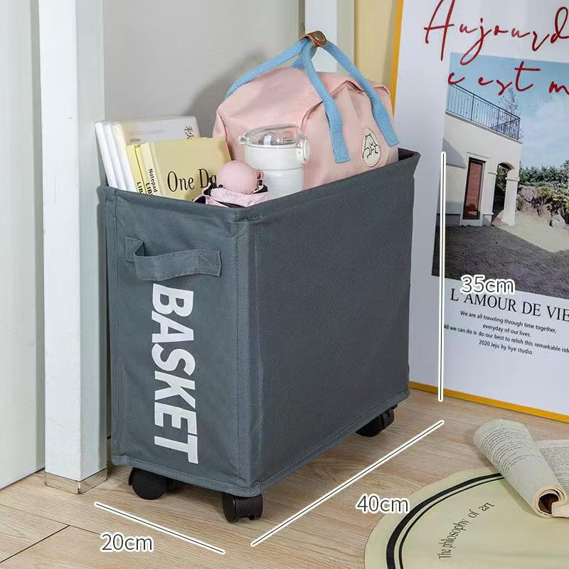 Foldable Oxford Cloth Storage Basket with Wheels - Yoga Mat & Laundry Holder for Bedroom Crevices
