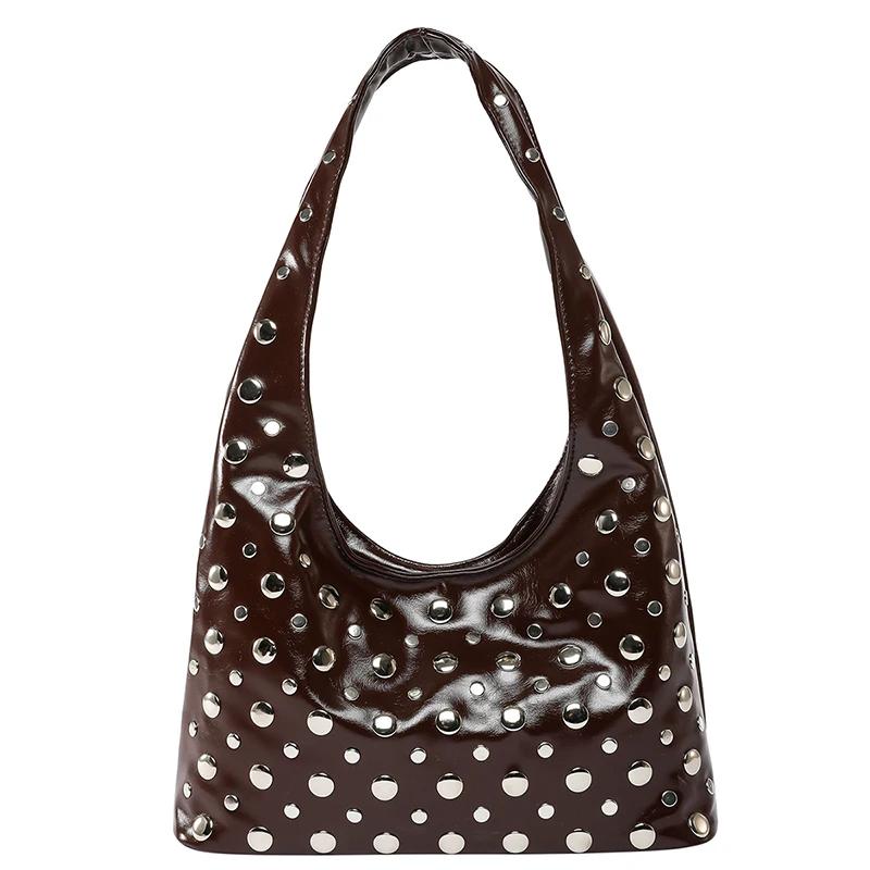 Fashion Glossy PU Rivets Unique Design Sweet Tote Bags Personality Popularity Commute Sense of Luxury Shoulder Bags for Women