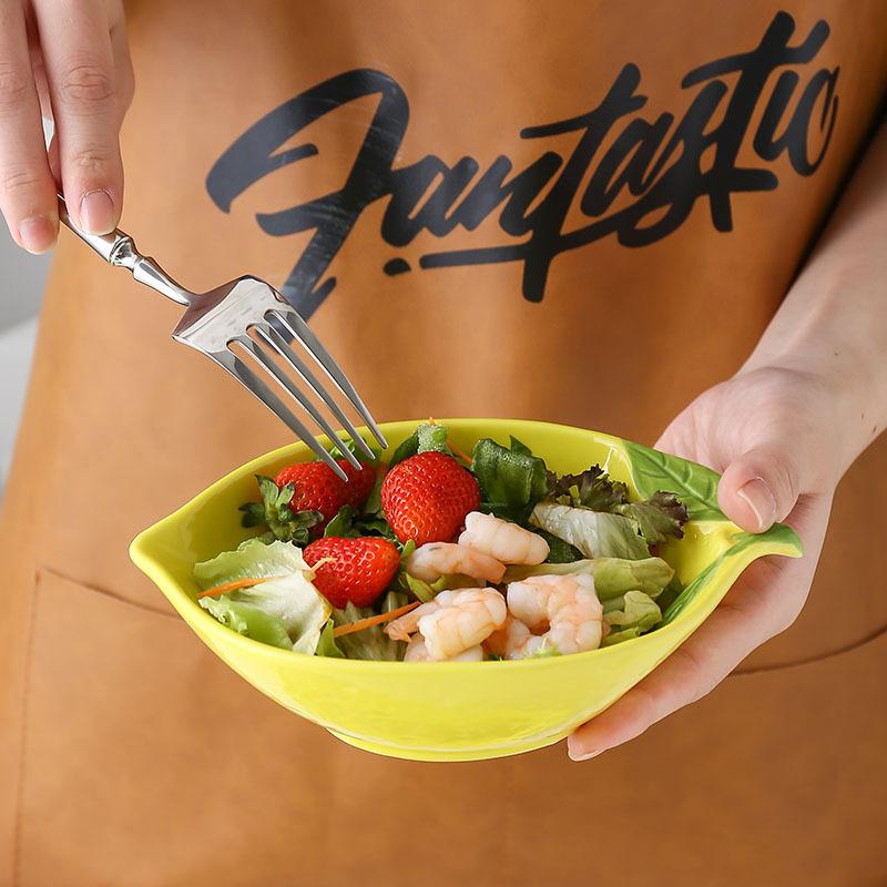 Cartoon Lemon Shaped Ceramic Salad Bowl, Creative Fruit Snack Plate, Soup Bowl, Family Kitchen Utensils Accessories