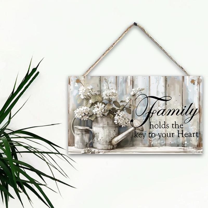 Inspirational Family Quote Wood Sign Front Door Hanger Wall Hanging Plaque for Farmhouses Living Room Bedroom Decors