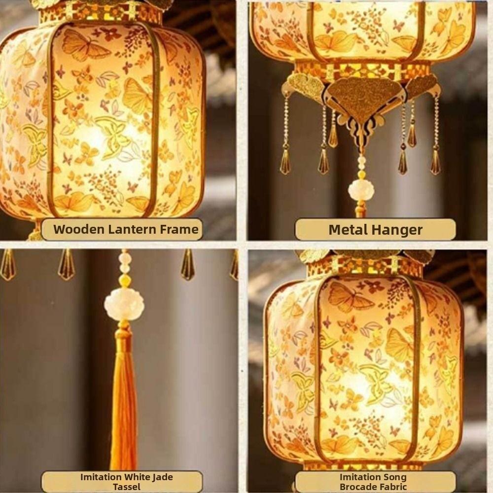 Handmade Handheld Mid-Autumn Festival Lantern Traditional with Tassel Antique Luminous Lantern Portable Vintage