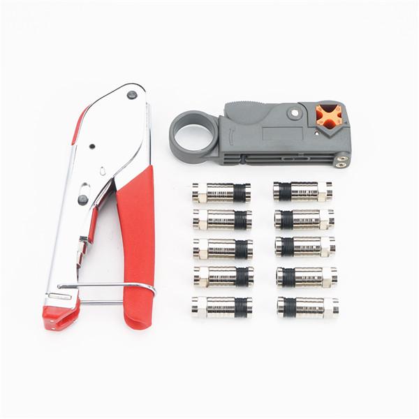 Compression Tool Kit RG59 RG6 Coaxial Crimping Tool Dual Blade Coaxial Cable Stripper With 10F Conne