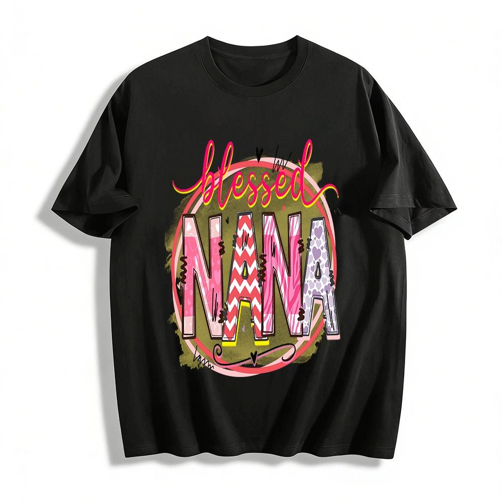 Blessed Nana Graphic Tee Heart Pattern Grandma Casual Top Pure cotton T-shirt XXS