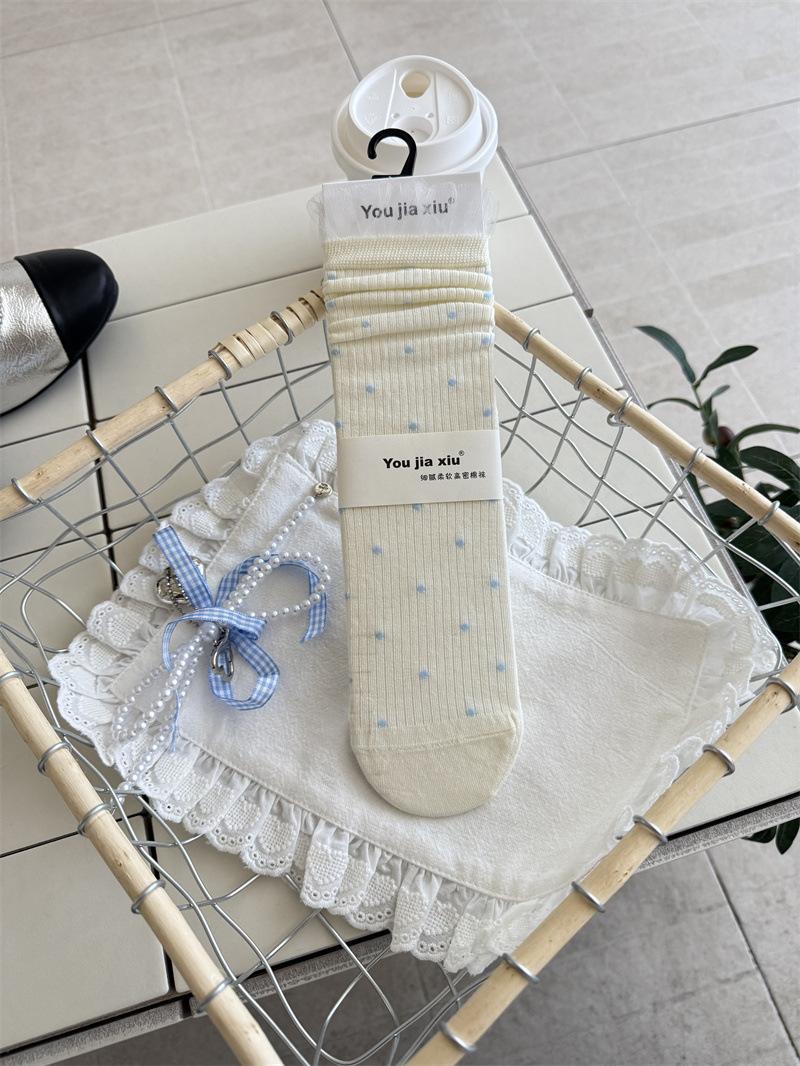 

Thin Polka Dot Stacking Socks Lace Polka Dot Medium Tube Socks Tide Gray Blue Boneless Women Tide One size fits all молоко, білий колір