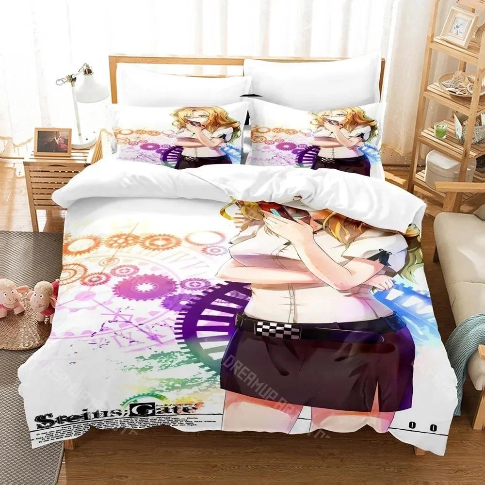 Kawaii Steins Gate Bedding Set Single Twin Full Queen King Size Bed Set Aldult Kid Bedroom 3D Anime Bed Sheet Set