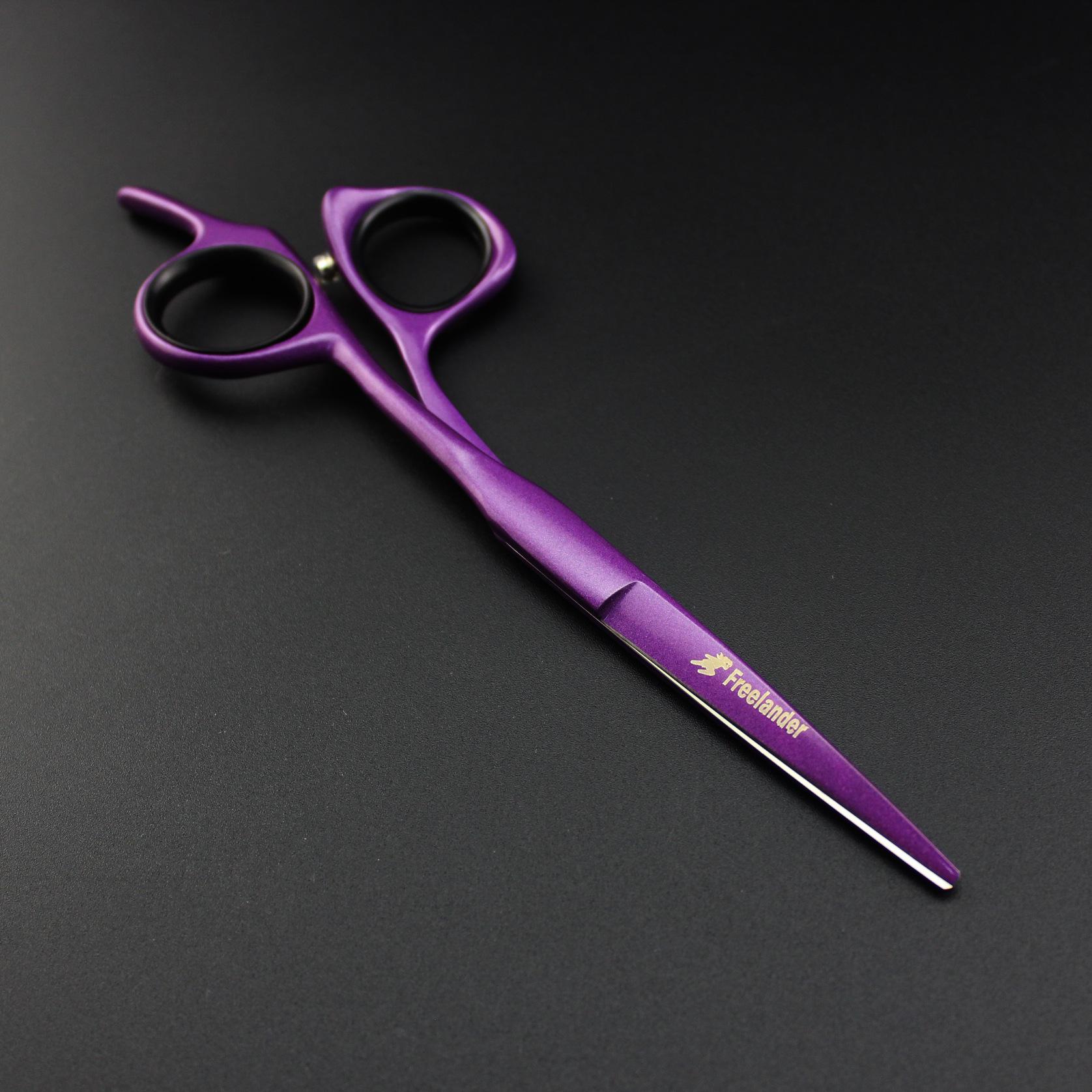 Purple Personalized Hairdressing Scissors - Barber Straight Shears for Bangs 5 inch Purple Blind Hole