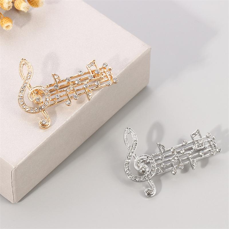 Fashion Exquisite Music Note Style Brooch Gold Silve Color Crystal Brooches For Women Musician Gift Concert Routine Jewelry