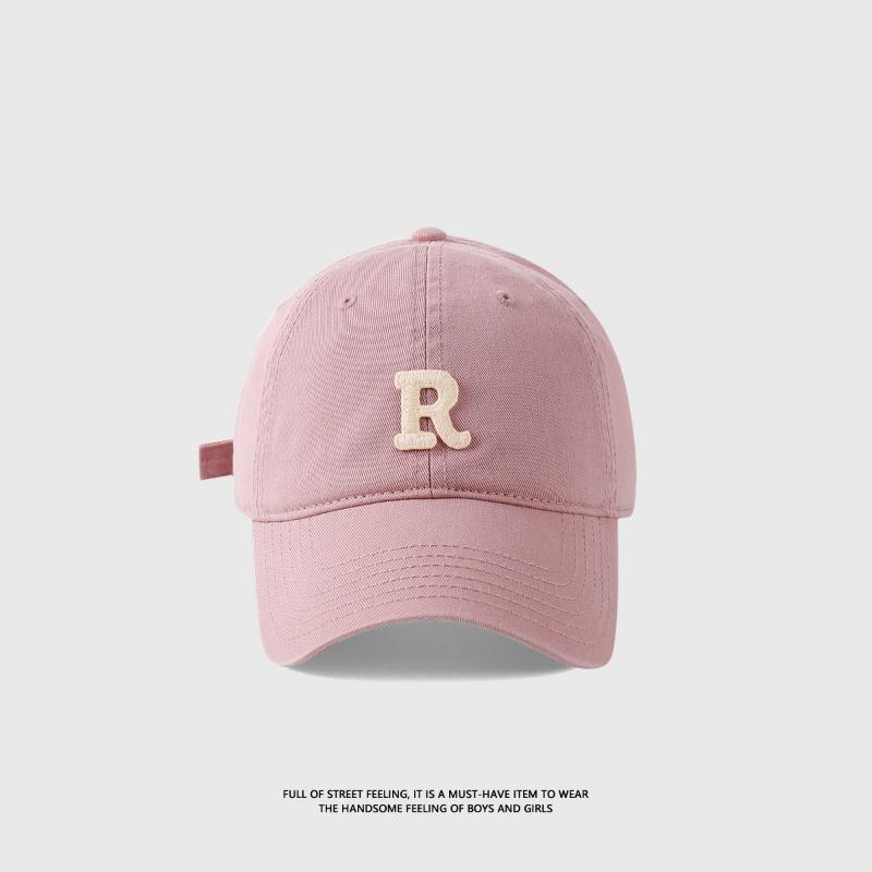 Pink hat women's summer wide brim show face small baseball cap casual versatile embroidered cap