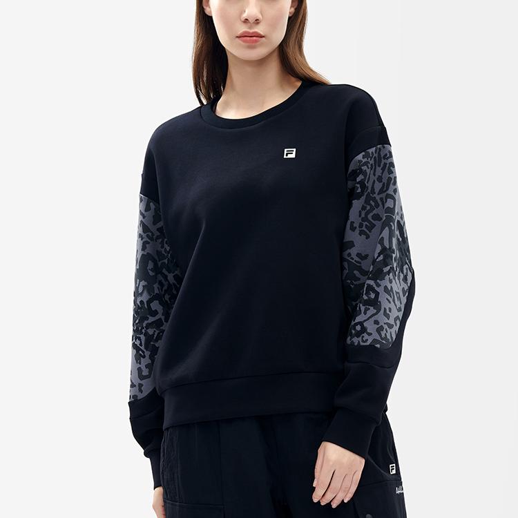 Fila Athletics Leopard Print Knit Sweatshirt Women Sweatshirt Deep-Black A11W211210FBK