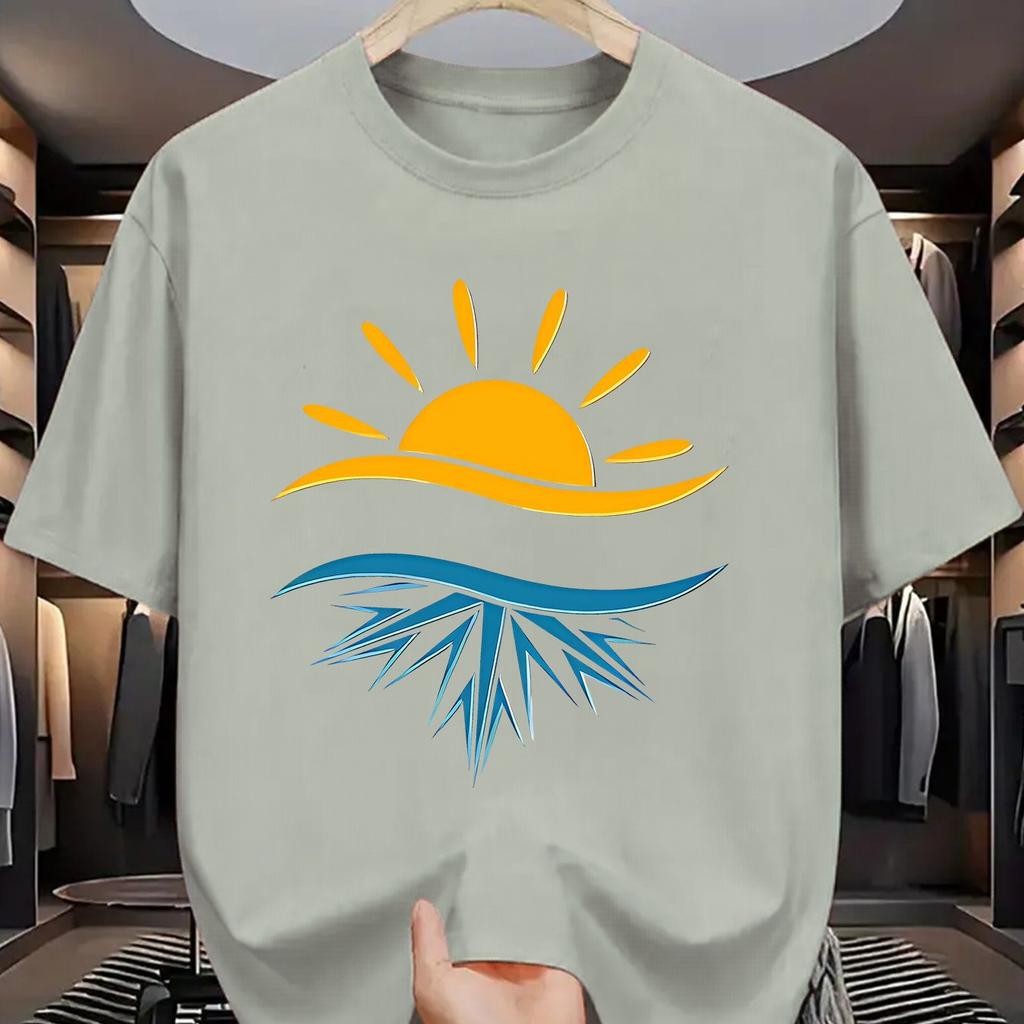 Sun and Ice Crystal Reflection Graphic Men Casual TShirt Cotton Breathable Short Sleeve Tee